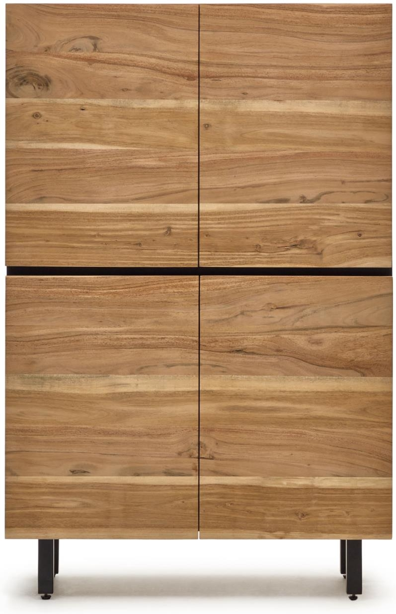 -dørs Skænk Kave Home Uxue Massiv Akacietræ Natur Sort Rustik Kolonial H155xb100xd40 Cm Med Justerbare Ben
