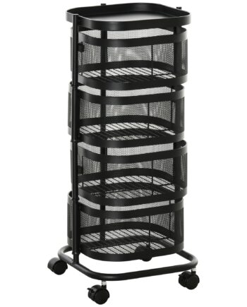 -lags Roterende Serveringsvogn Med Hjul  Trådkurv  Rullevogn Med Tophylde  33x33x77 Cm  Sort