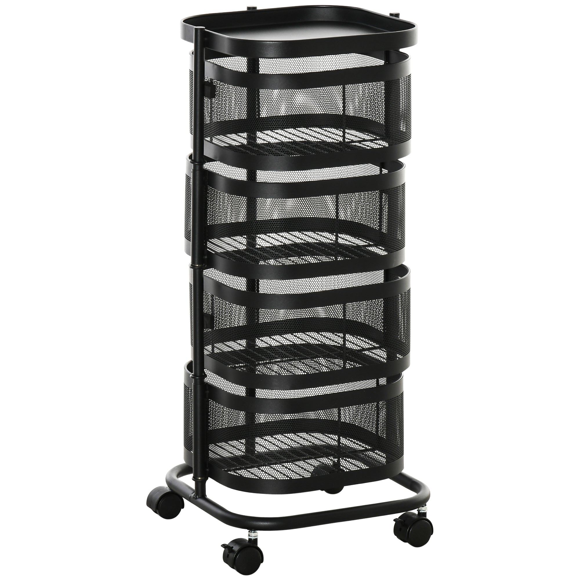 -lags Roterende Serveringsvogn Med Hjul Trådkurv Rullevogn Med Tophylde 33x33x77 Cm Sort