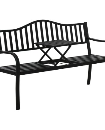 -personers Havebænk  Robust Parkbænk Med Udtrækkeligt Bord  240 Kg Lasteevne  Terrassebænk Med Ryglæn Og Armlæn  Havemøbler Til Terrasse  Have  150   58     90 Cm  Sort
