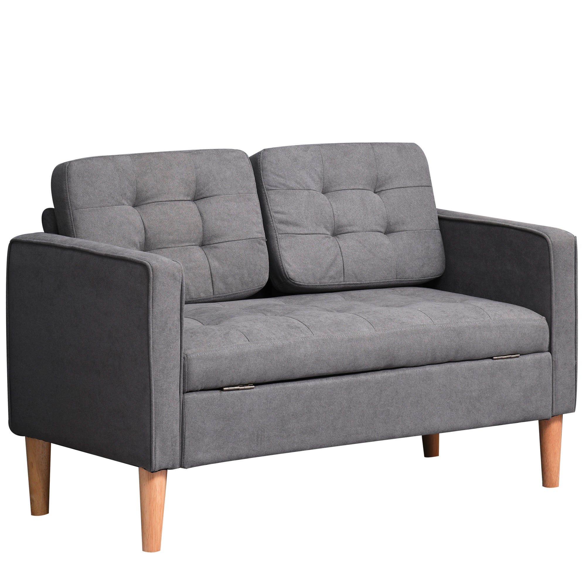 -personers Sofa Sofa Med Opbevaring Træben Polstret Sofa Med Fløjlslook Til Stue Soveværelse 117 62 78 Cm Grå