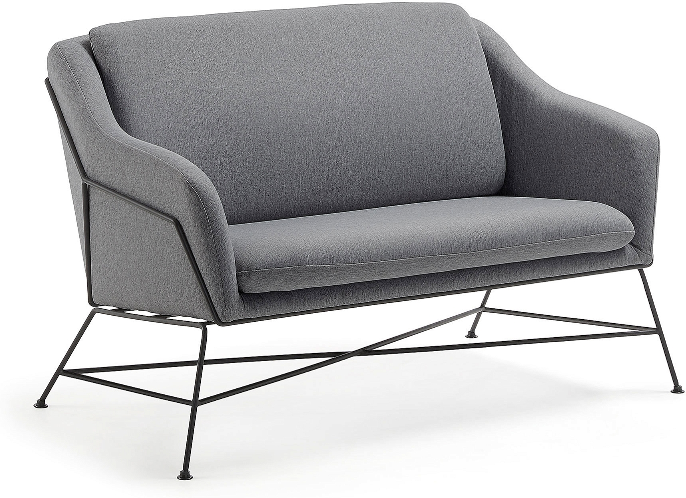 -personers Stofsofa Kave Home Brida Polstret Mørkegrå Med Sorte Metalben