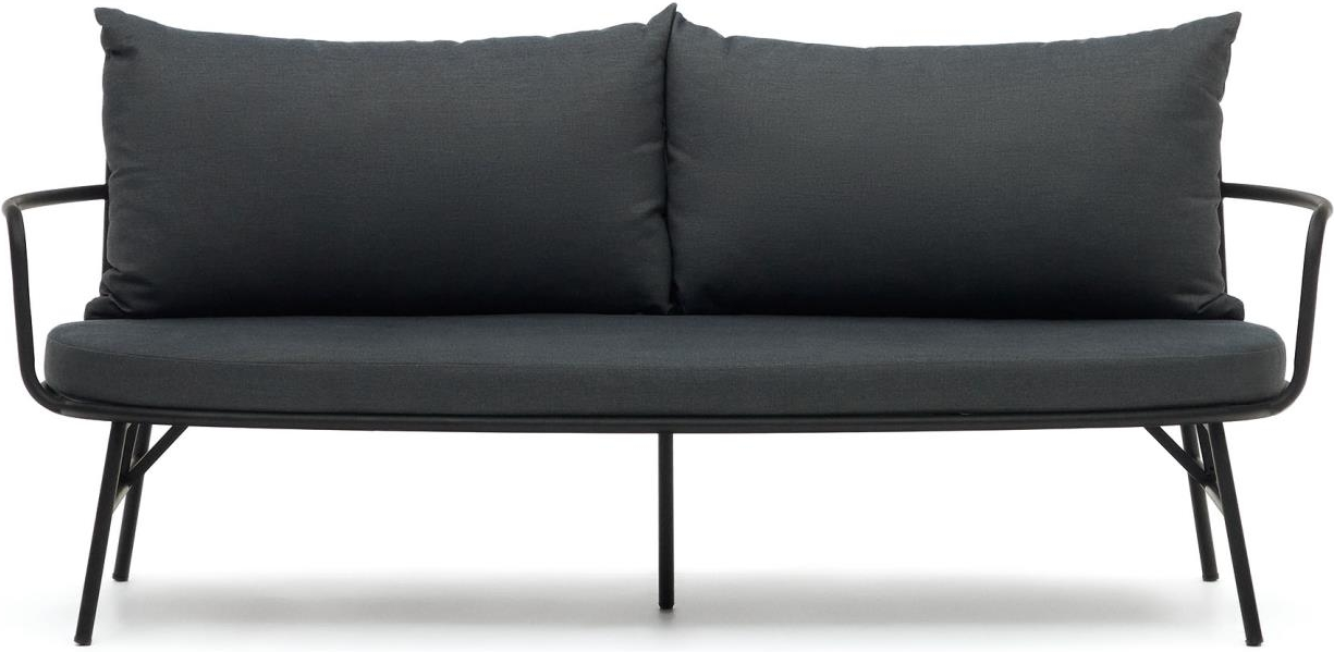 -personers Udendørs Sofa Kave Home Bramant Sort Stål Til Overdækkede Rum Med Aftagelige Vandafvisende Puder