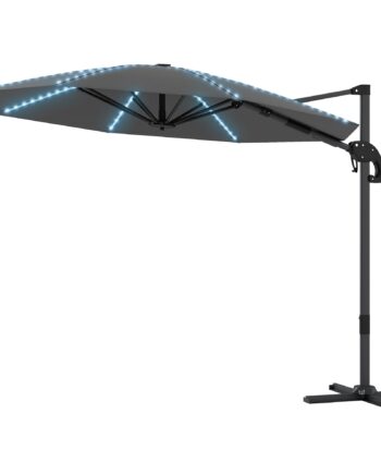 Aluminiums Cantilever Parasol Led Solcelle 300 Cm Højdejusterbar Parasol Med Håndsving Uv50  Mørkegrå