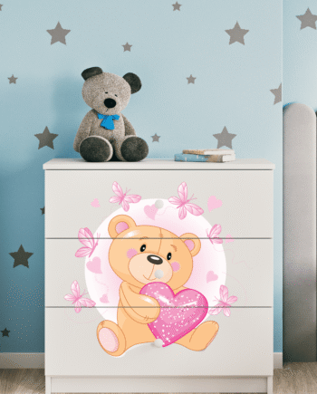 Babydreams Børnekommode Med Bamse Med Sommerfugle       Skuffer Hvid Laminat