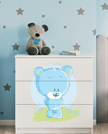 Babydreams Børnekommode Med Blå Bamse       Skuffer Hvid Laminat