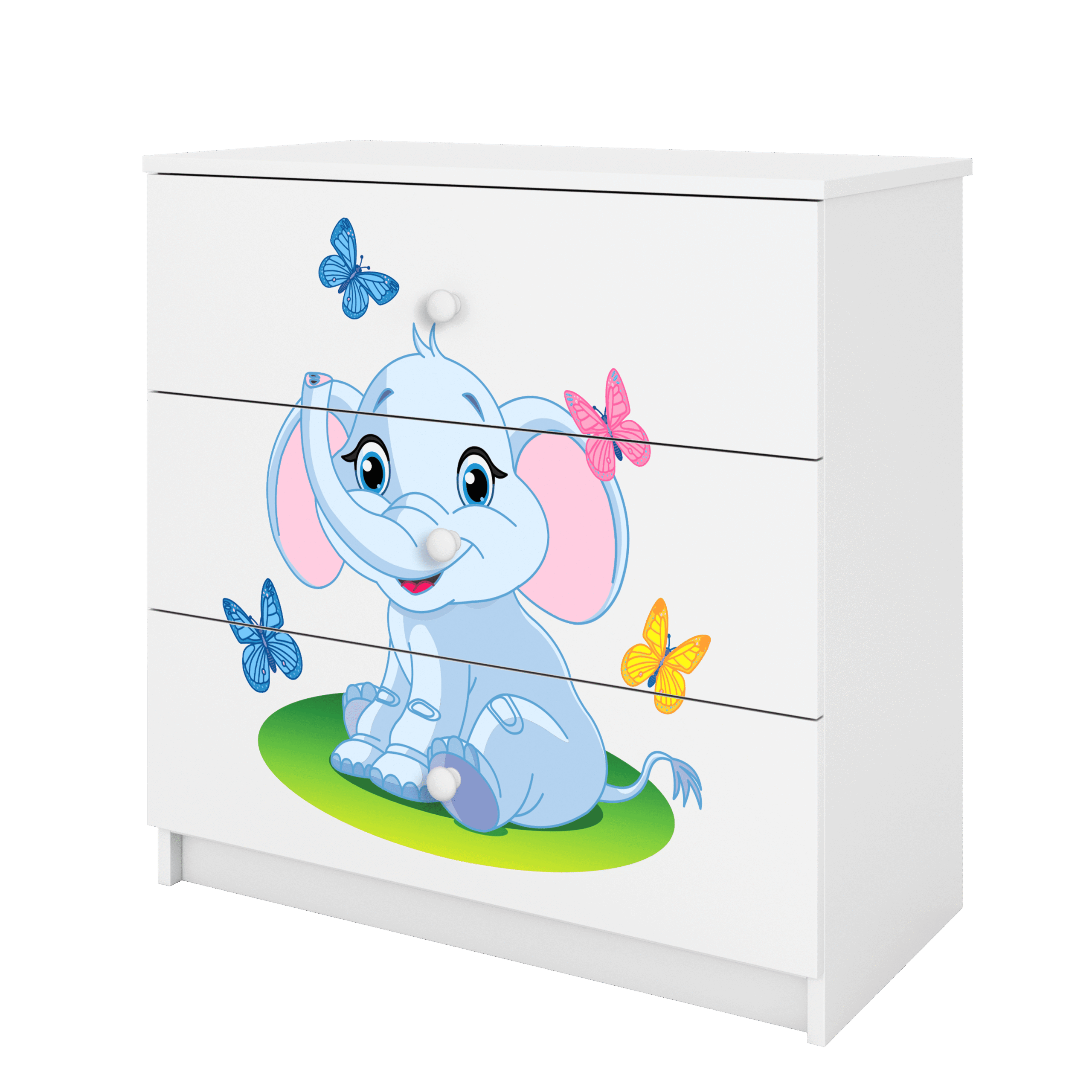 Babydreams Børnekommode Med Elefant Med Sommerfugle       Skuffer Hvid Laminat