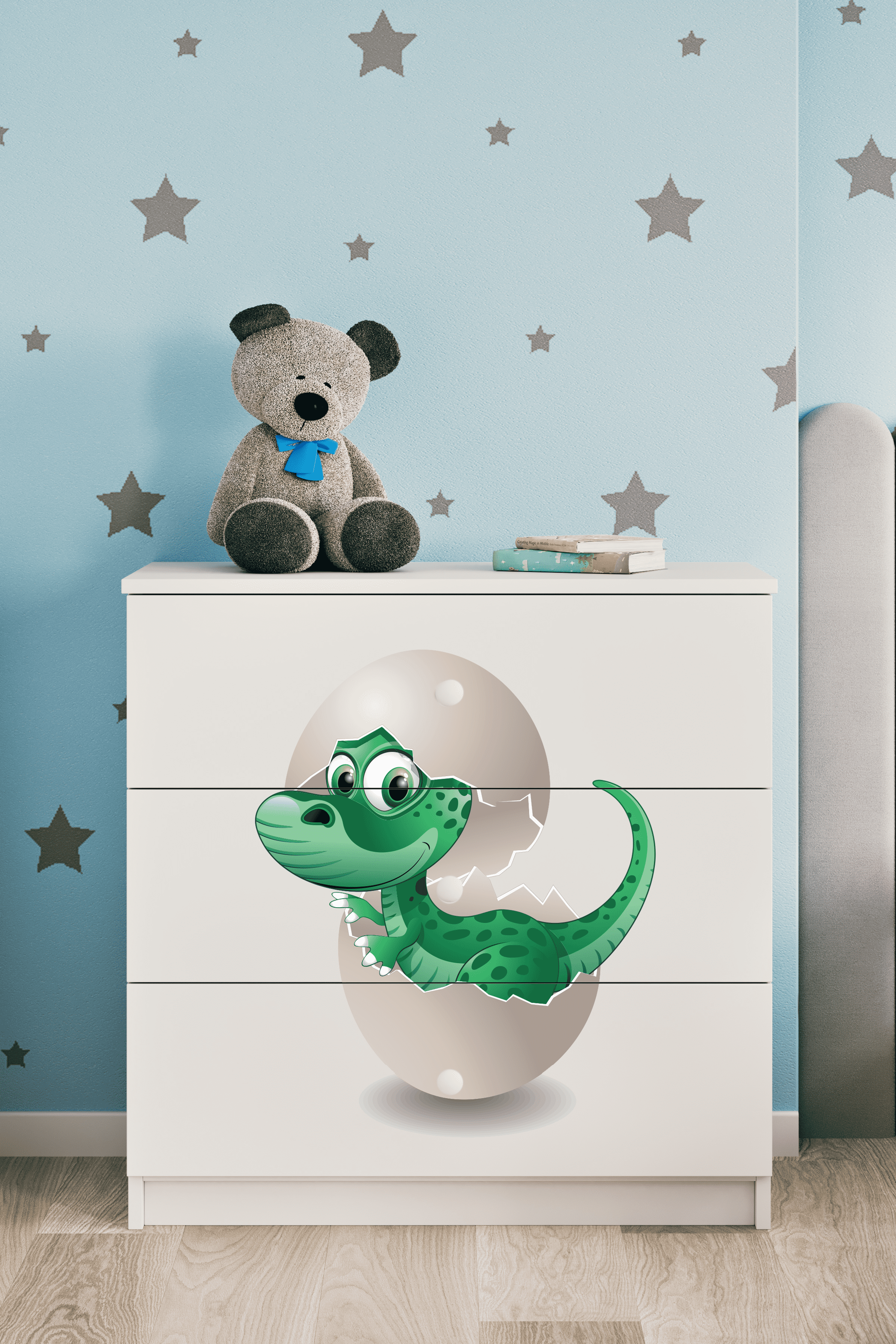 Babydreams Børnekommode Med Lille Dino       Skuffer Hvid Laminat