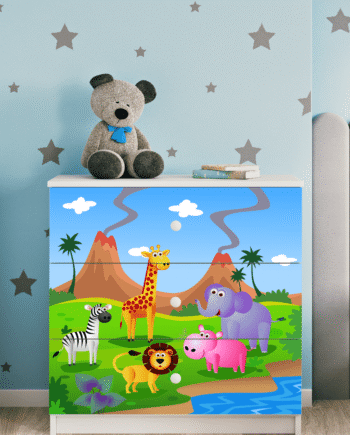Babydreams Børnekommode Med Safari Dyr       Skuffer Hvid Laminat