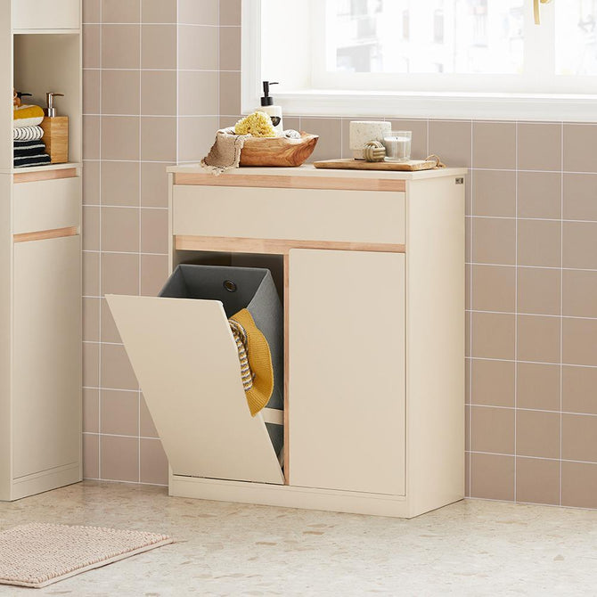 Badeværelsesskab Med Vasketøjskurv  71x33x85 Cm  Beige