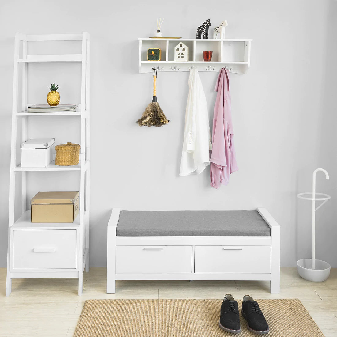 Bænk Til Opbevaring Af Sko Med Polstret Pude  100x40x40 Cm  Hvid
