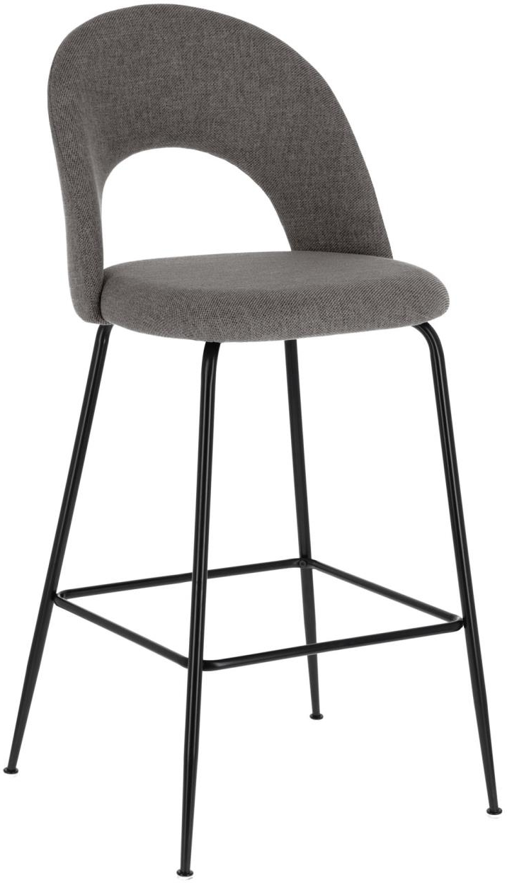 Barstol Højbordstol Kave Home Mahalia   Mørkegrå Stof  Sort Stålstel  Moderne Nordisk Design