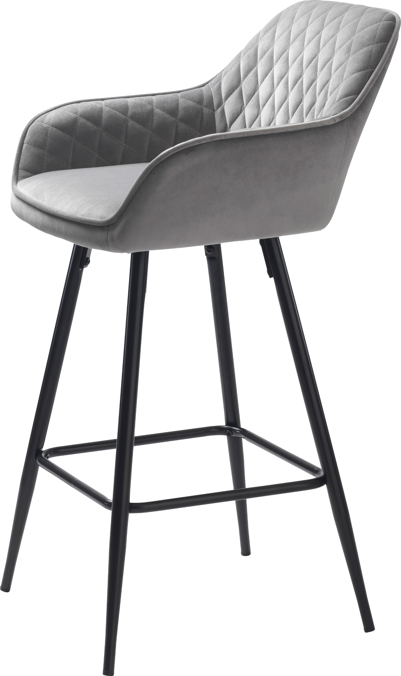 Barstol Milton Fra Nordique Design  Grå Aurora Fløjl Med Sorte Metalben  H91   Cm