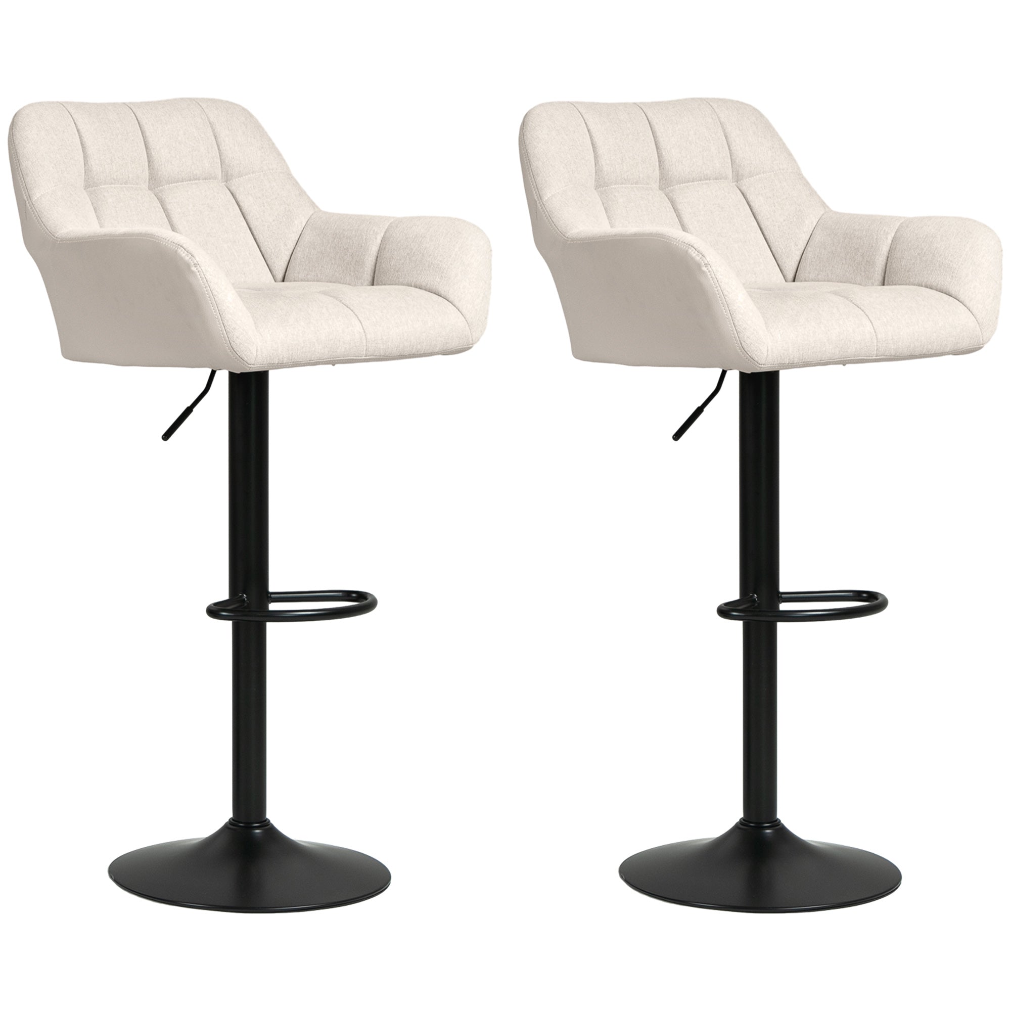 Barstolsæt Med    Retro Design  Højdejusterbar  Kunstlæder  Linnedlook  Creme   Sort
