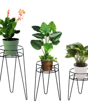 Blomsterstativ Sæt Med   Metal Plantestativ Sæt Blomsterskammel Blomsterpotteholder Planteskammel Til Blomsterpotter Op Til ø16 Cm Sort