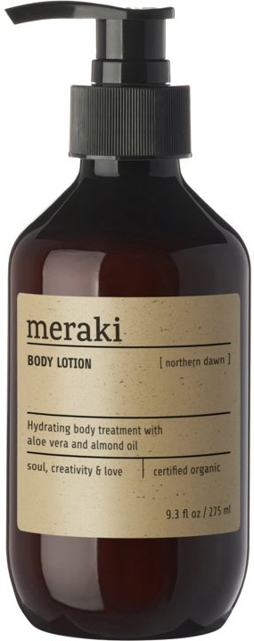 Bodylotion Meraki Northern Dawn   økologisk Hudlotion Med Mandelolie   Kakaosmør  Cosmos Organic  Duft Af Appelsin   Cedertræ  Sort Flaske ø6ã 16 Cm