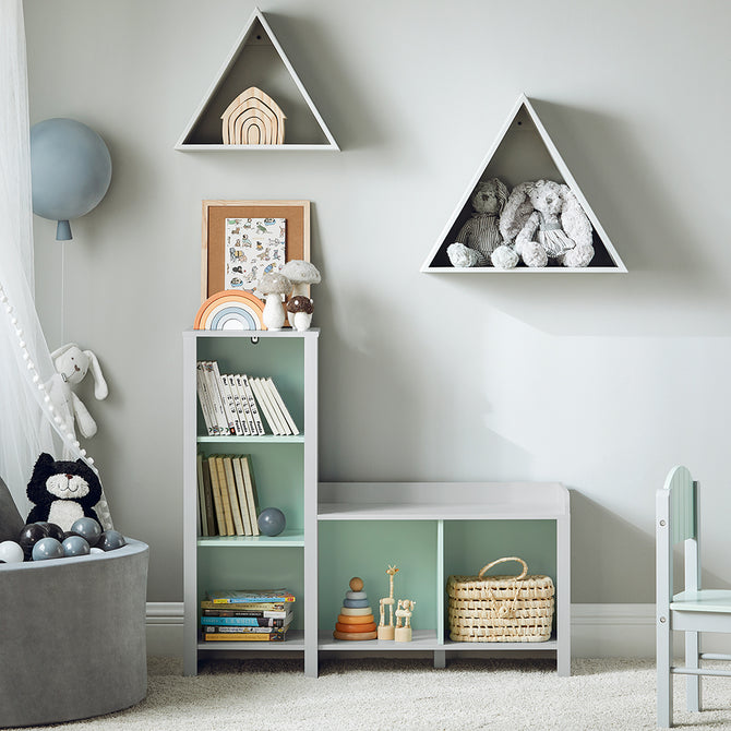 Børnereol Til Legetøj  Bøger Og Mere  30x82x90 Cm  Lysegrå Og Grøn
