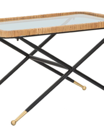 Boho Chic Bord Af Jern  Glas Og Rattan   70x50x45 Cm