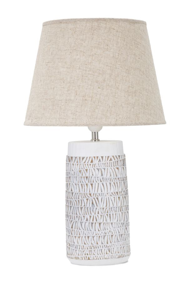 Boho Chic Bordlampe   Hvid  Polyresin  Metal Og Stof   35x60x5 Cm