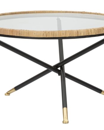 Boho Chic Sofabord   Jern  Glas Og Rattan   80x46x5 Cm