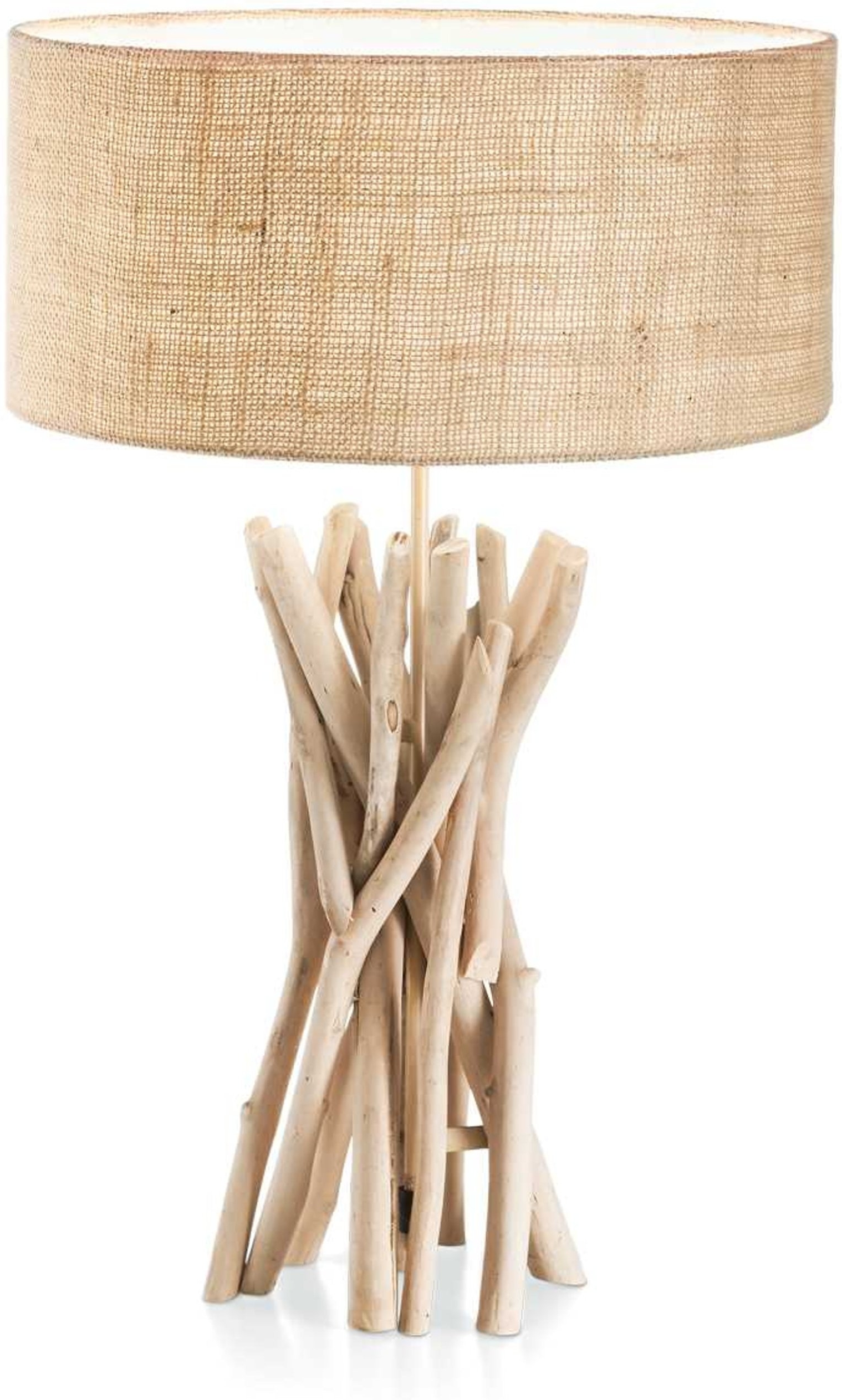 Bordlampe Driftwood Ideal Lux ø40   H52 Cm   Naturlig Træ Og Stof
