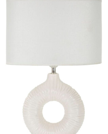 Bordlampe   Hvid  Keramik  Jern Og Stof   28x5x15 Cm