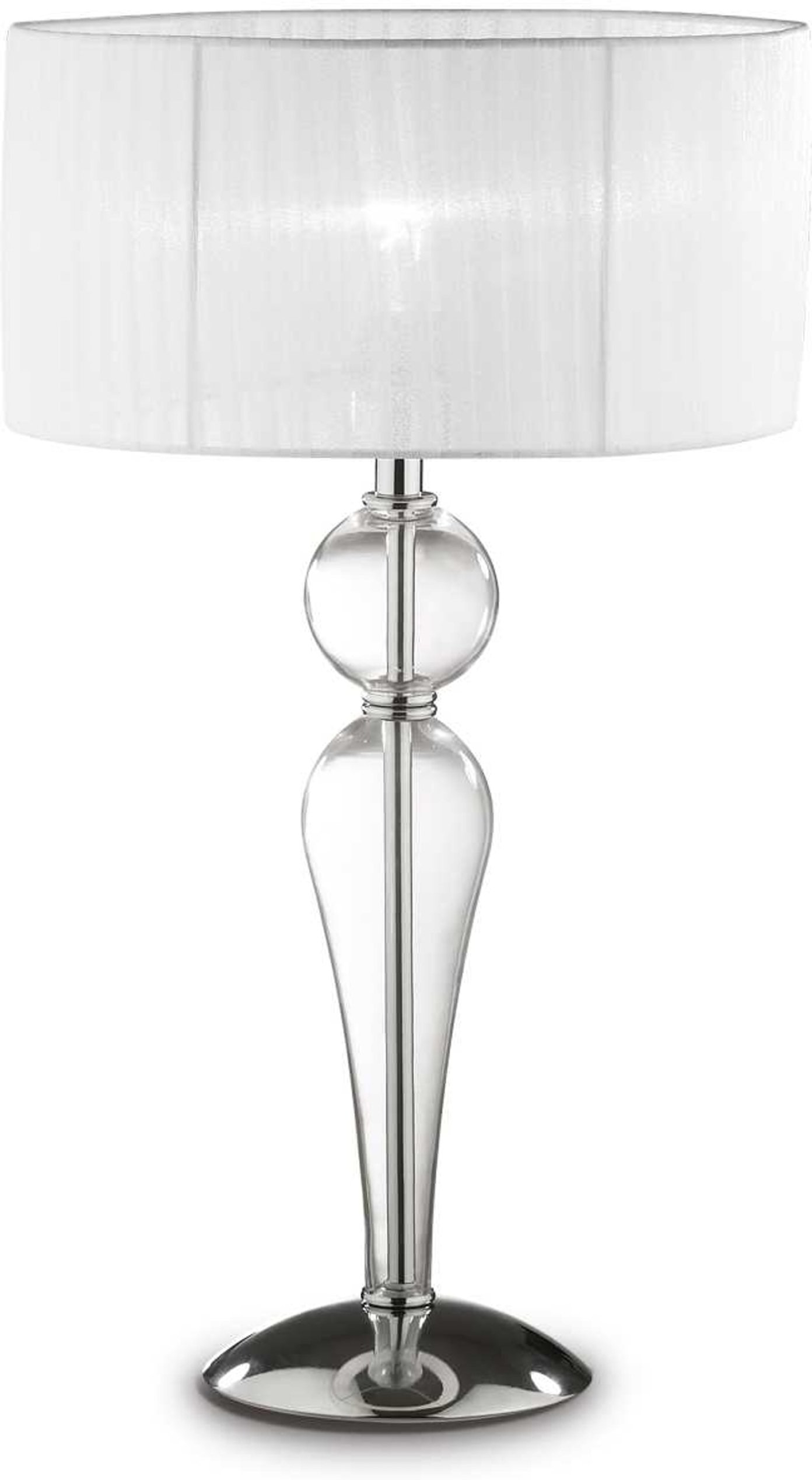 Bordlampe Ideal Lux Duchessa   Glas Og Krom Med Plisseret Organza Skærm ø36   H64 Cm