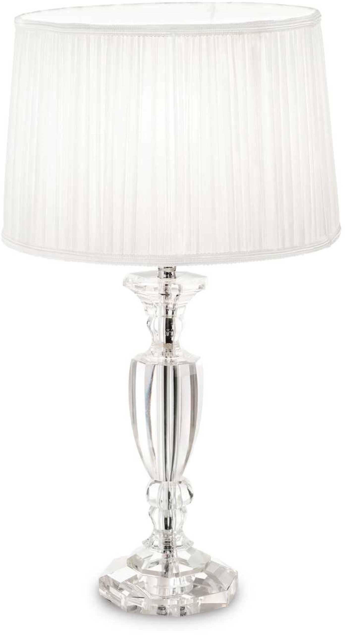Bordlampe Ideal Lux Kate Berlin ø31   H56 Cm Hvid Glas Plisseret Stof Krystaller
