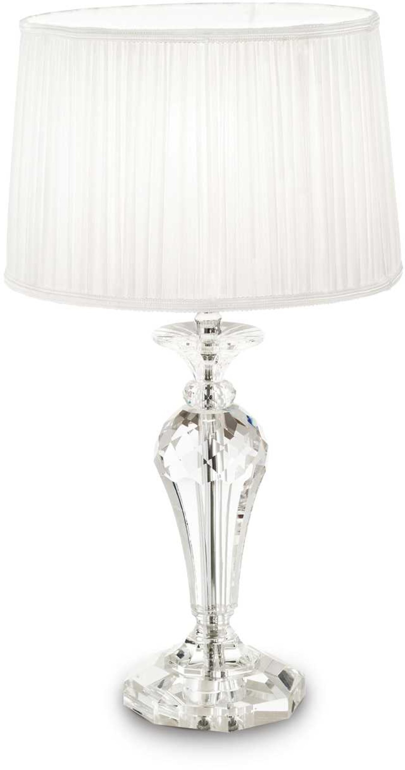 Bordlampe Ideal Lux Kate Paris   Krystal Og Plisseret Hvidt Stof ø31 Cm