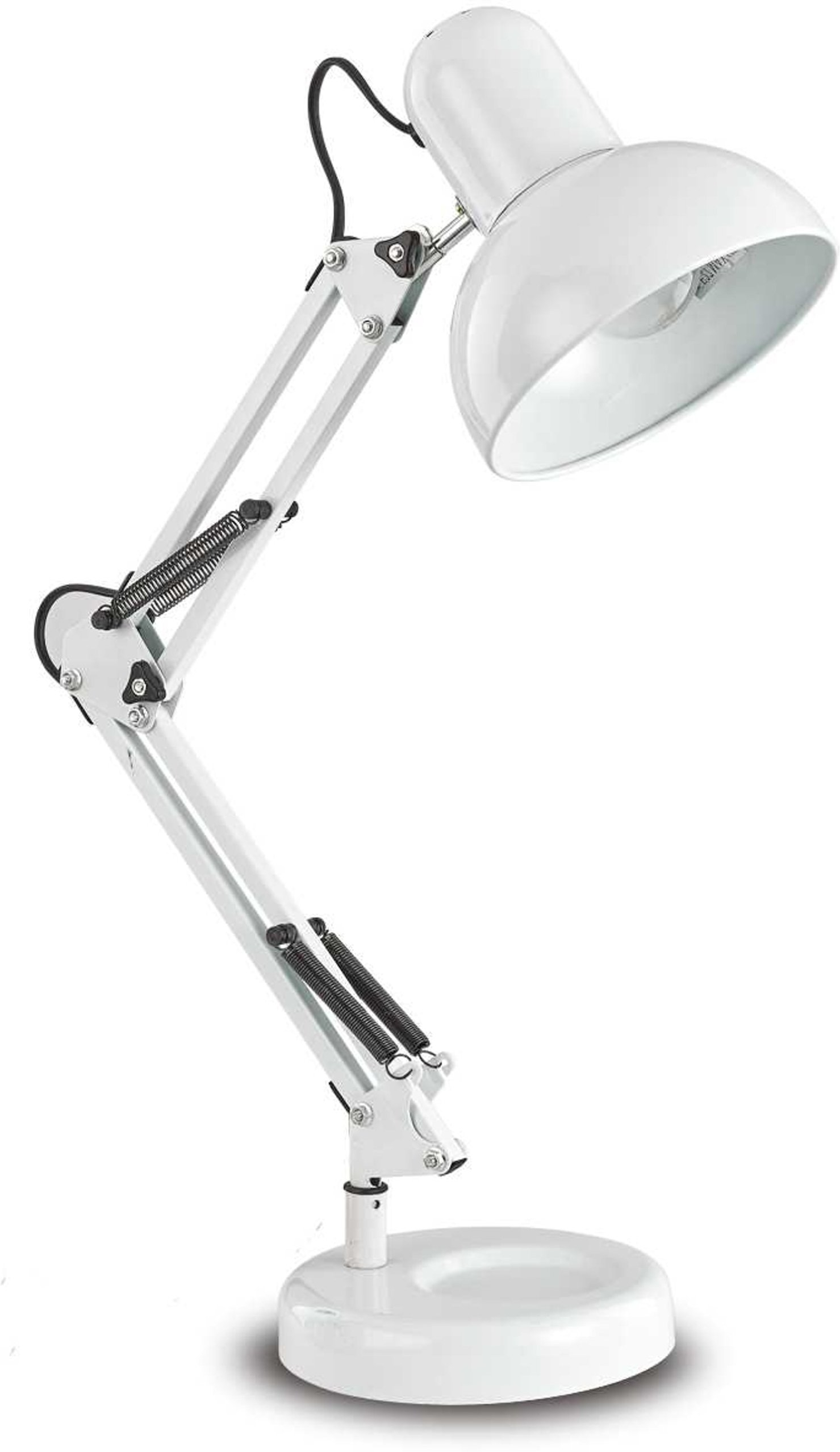 Bordlampe Ideal Lux Kelly   Hvid Metal Skrivebordslampe Med Fleksibel Arm  ø150 Mm Base  Ip20  E27-fatning  42w