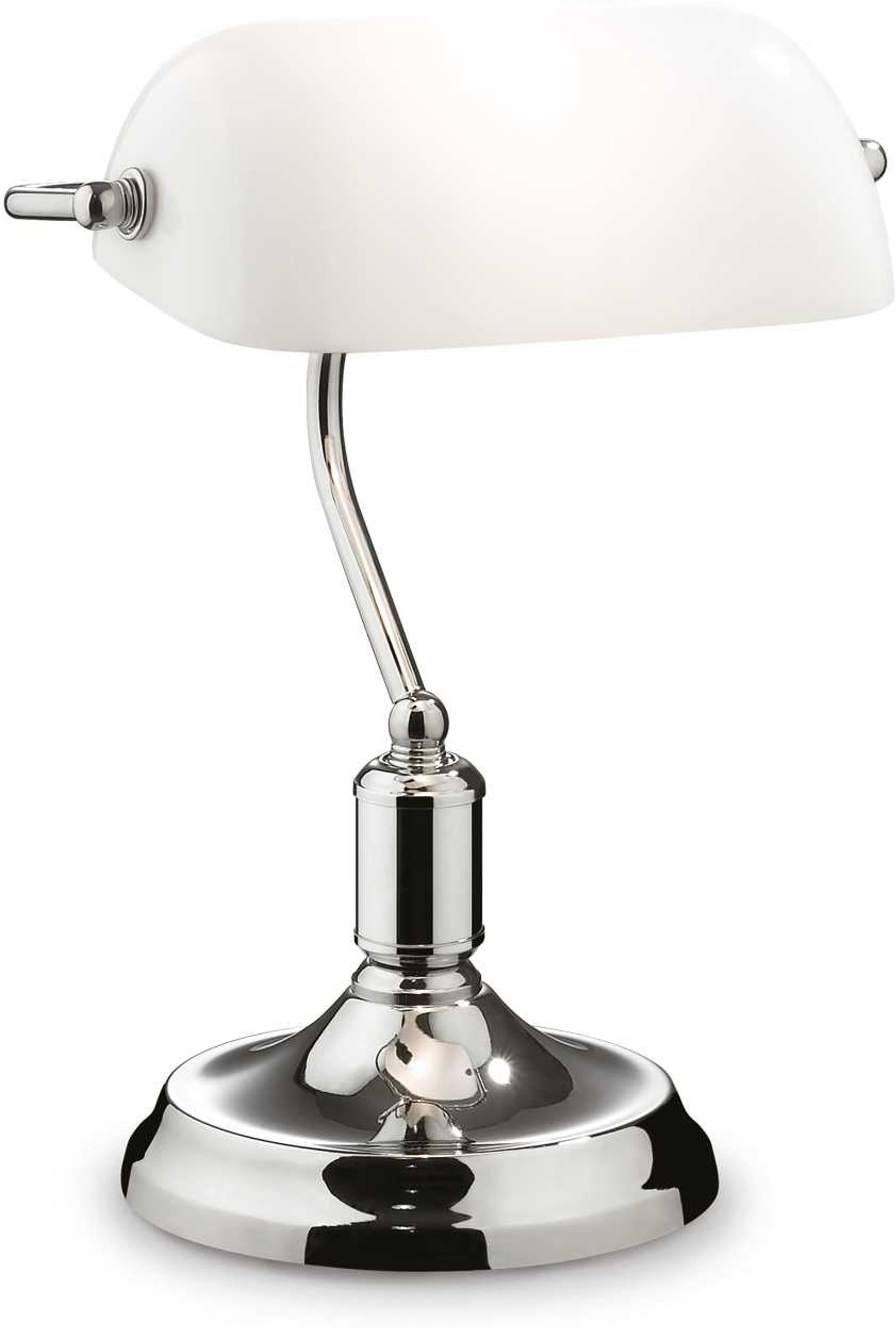 Bordlampe Ideal Lux Lawyer   Krom Med Hvid Glaskærm ø26   H38 Cm E27 Fatning