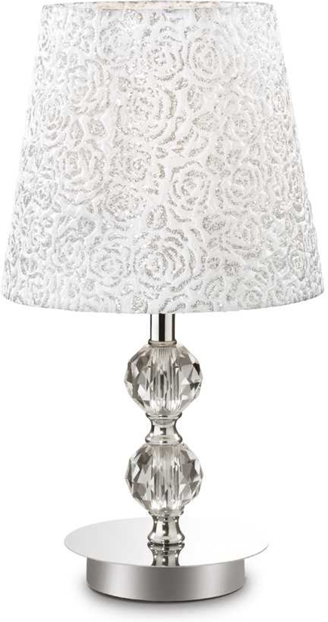 Bordlampe Ideal Lux Le Roy   Krom Med Mønstret Glas- Og Stofskærm ø20   H36   Cm