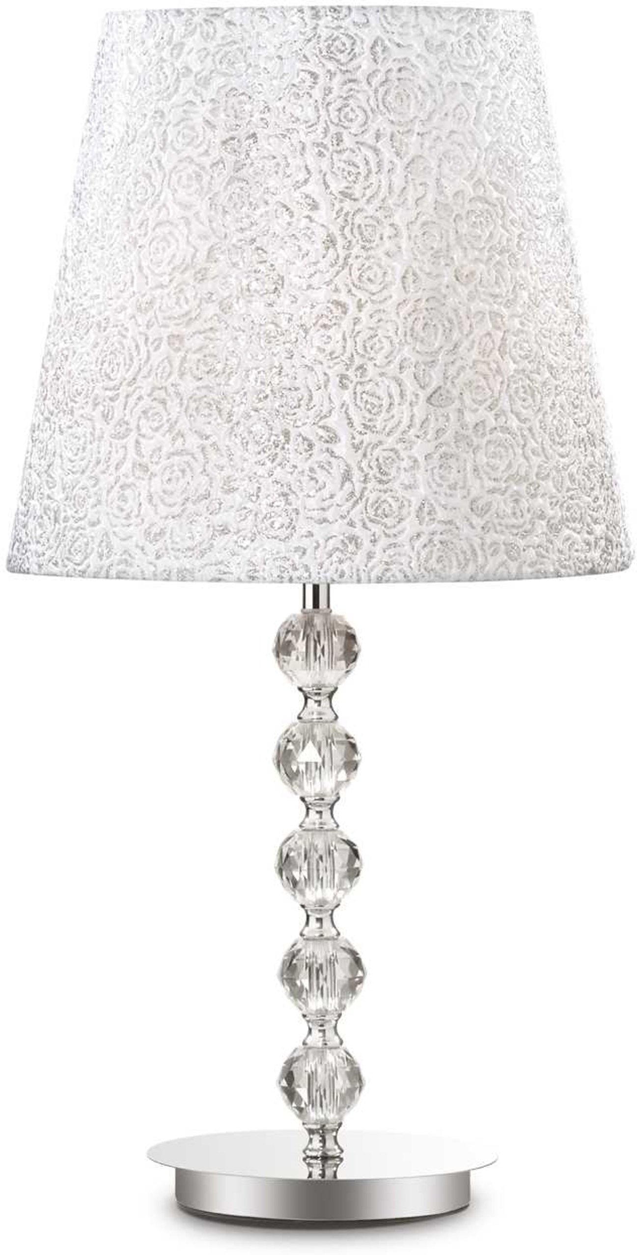 Bordlampe Ideal Lux Le Roy ø35ã H67   Cm Krommetal Med Dekorative Krystaler Og Quiltet Lampeskærm