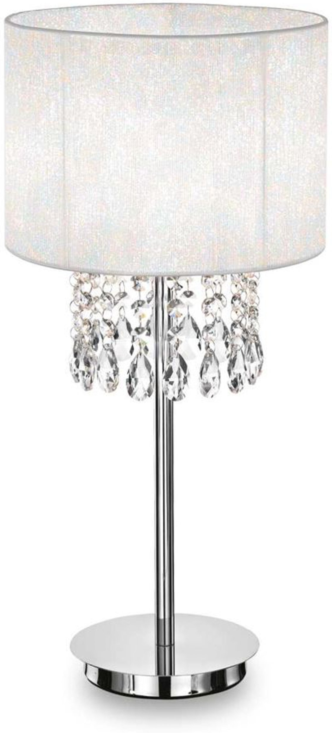 Bordlampe Ideal Lux Opera ø25ã 52 Cm Hvid Krom Med Skårne Krystalvedhæng