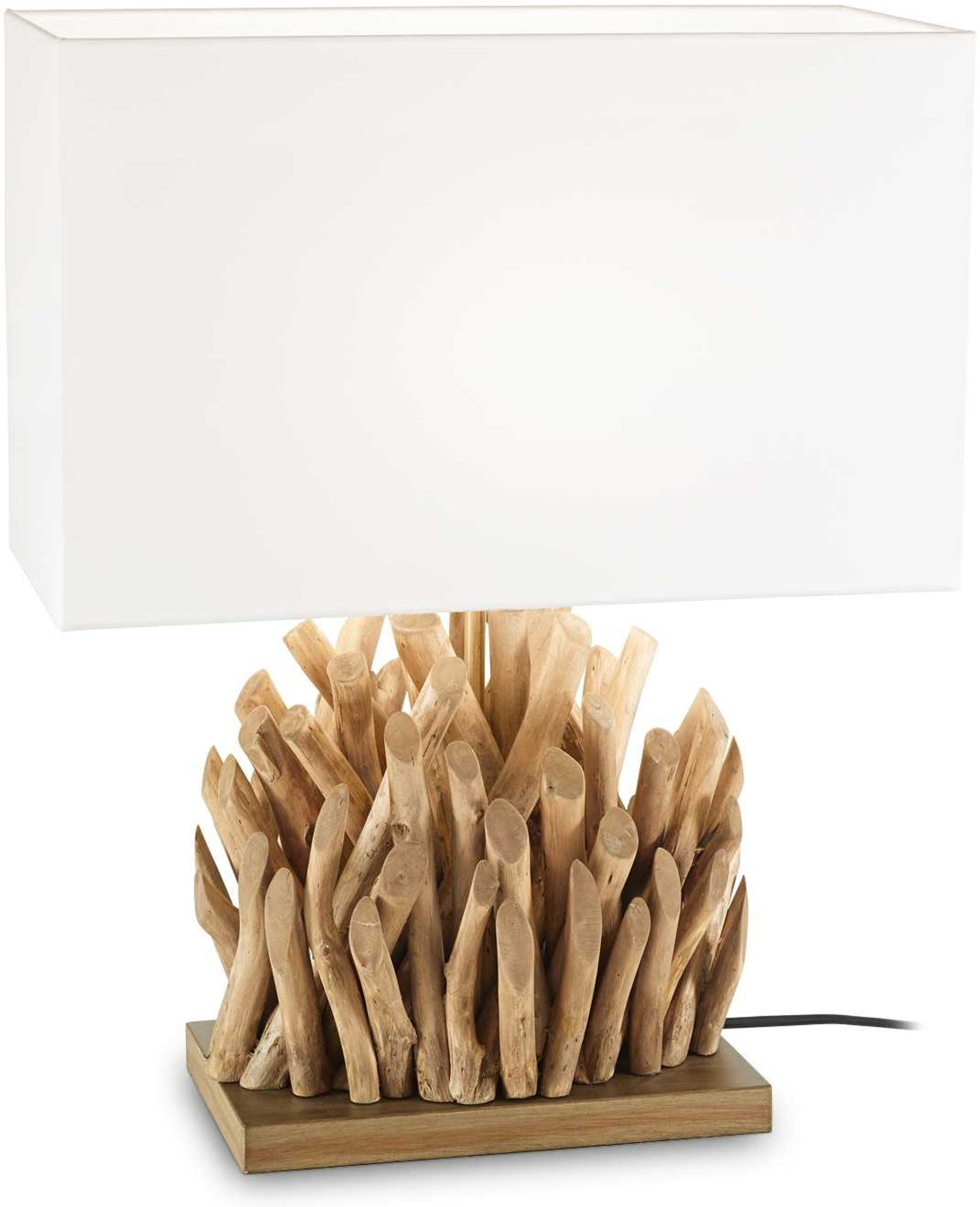 Bordlampe Ideal Lux Snell Træ Hvid Stof Med E27 Fatning H50   B18   L40 Cm