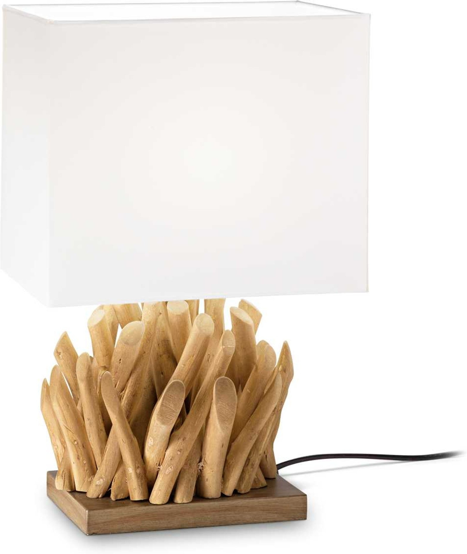 Bordlampe Ideal Lux Snell Træ   Hvid Stofskærm H39   Cm
