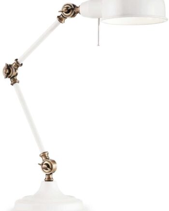 Bordlampe Ideal Lux Truman Metal Hvid Med Antik Messing Justerbar Arm  ø20   H40 Cm