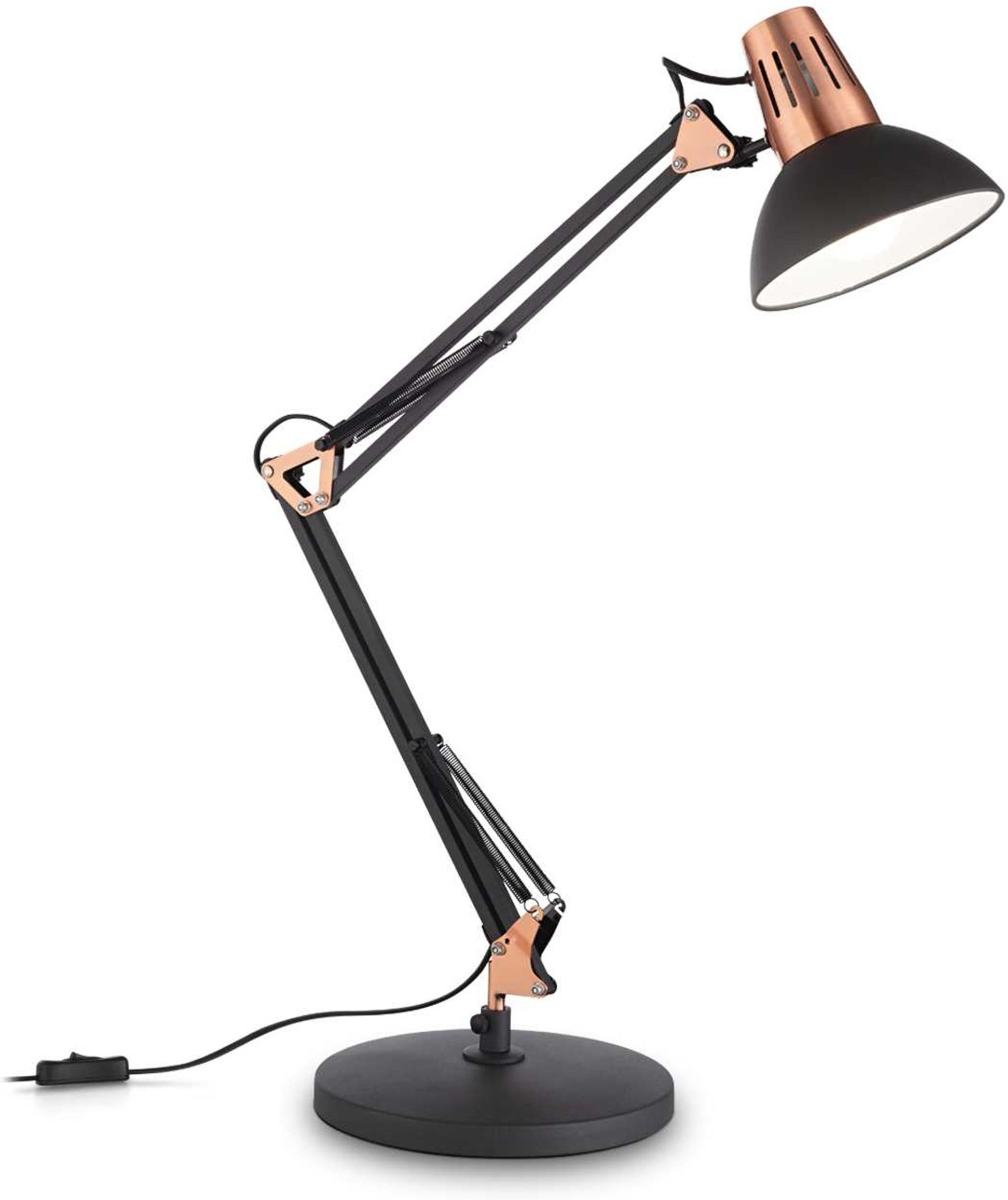 Bordlampe Ideal Lux Wally Matsort  Messing Justerbar Arm Skrivebordslampe H58 ø20 Cm Base E27