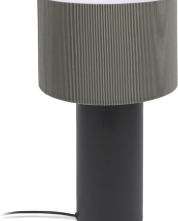 Bordlampe Kave Home Domicina Sort Metal Med Grå Plisseret Stofskærm H50xø30 Cm