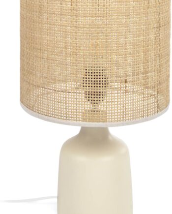 Bordlampe Kave Home Erna Rustik Kolonial Keramik   Bambus H46 Cm Natur Beige