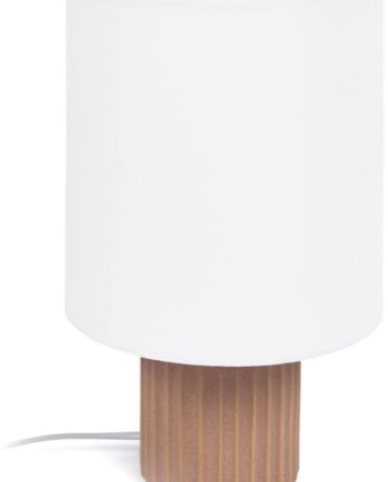 Bordlampe Kave Home Eshe  Rustik Terracotta Keramik Med Hvid Stofskærm  28x17 Cm