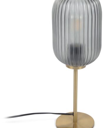 Bordlampe Kave Home Hestia   Rustik Vintage Industriel Lampe Med Røget Glasskærm Og Messingstativ  H40   ø14 Cm