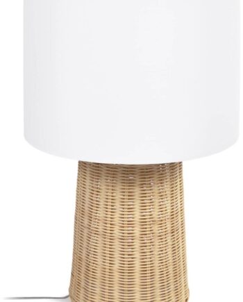 Bordlampe Kave Home Kimjit Rustik Kolonial Rattan Med Hvid Stofskærm H51 ø33 Cm