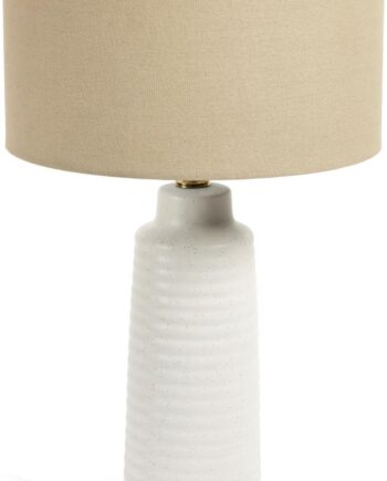 Bordlampe Kave Home Mijal Hvid Keramisk Lampe Med Linned Skærm H58ã ø35 Cm  Led E27