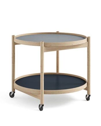 Brdr  Krüger Bølling Bakkebord 60 Cm  Eg Ubehandlet  Bakke  : Lys Blå Mørk Blå   Bakke  : Sort Hvid  : Erling Christensen Møbler