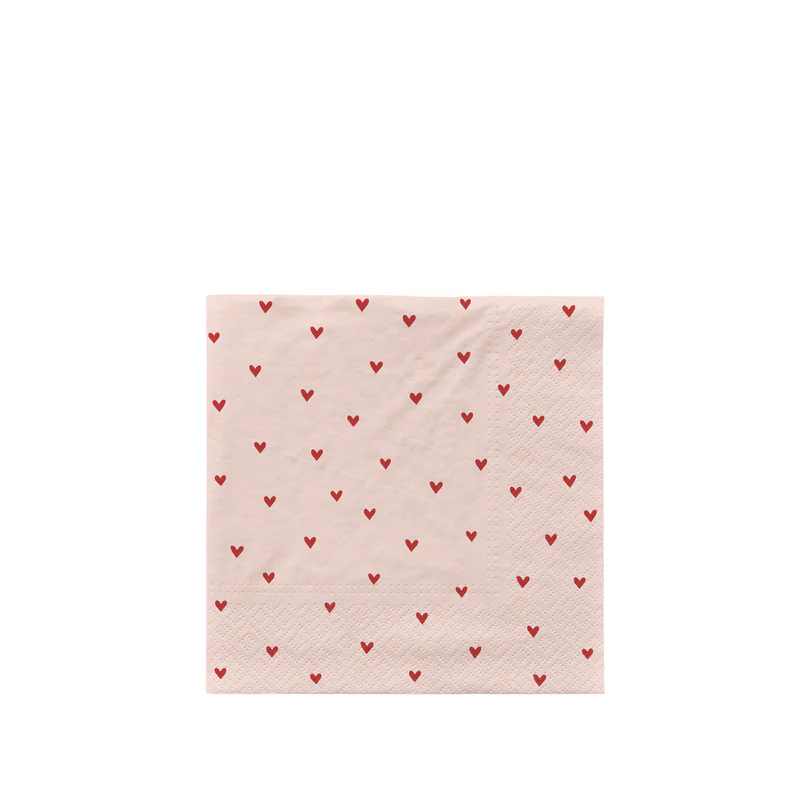 Broste Copenhagen Amor Papirserviet  Kvadratisk Lyserød Og Rød Papir  33x33
