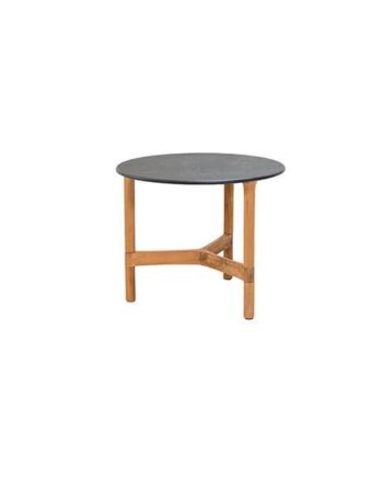 Cane-line Twist Sofabord ø45 Cm Teak Stel Bordplade: Fossil Sort Fossil Black  Keramisk  : Erling Christensen Møbler