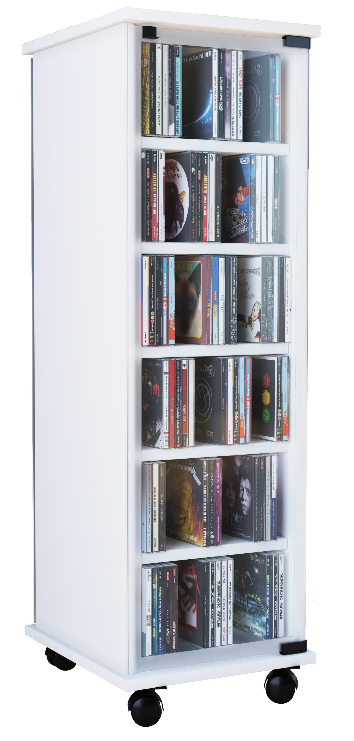 Cd Dvd-tårn Reol Med Hjul Til 150 Cd Er     97        31      35 Cm  Hvid
