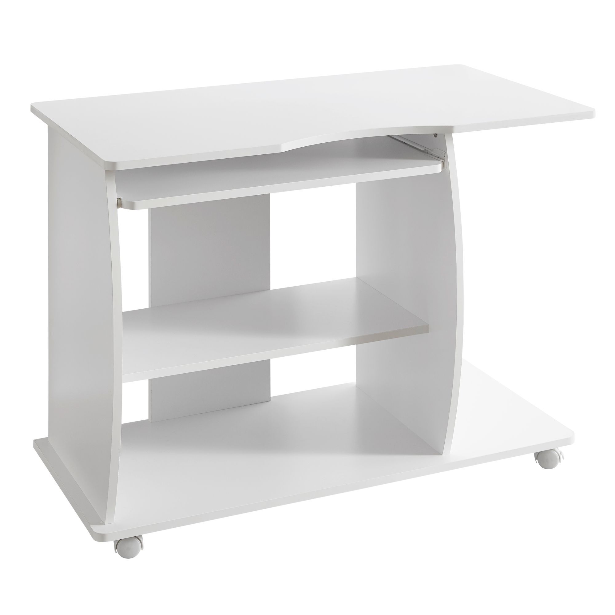 Computer Skrivebord Med Hjul Og Tastaturskuffe  90x71x50 Cm  Hvid