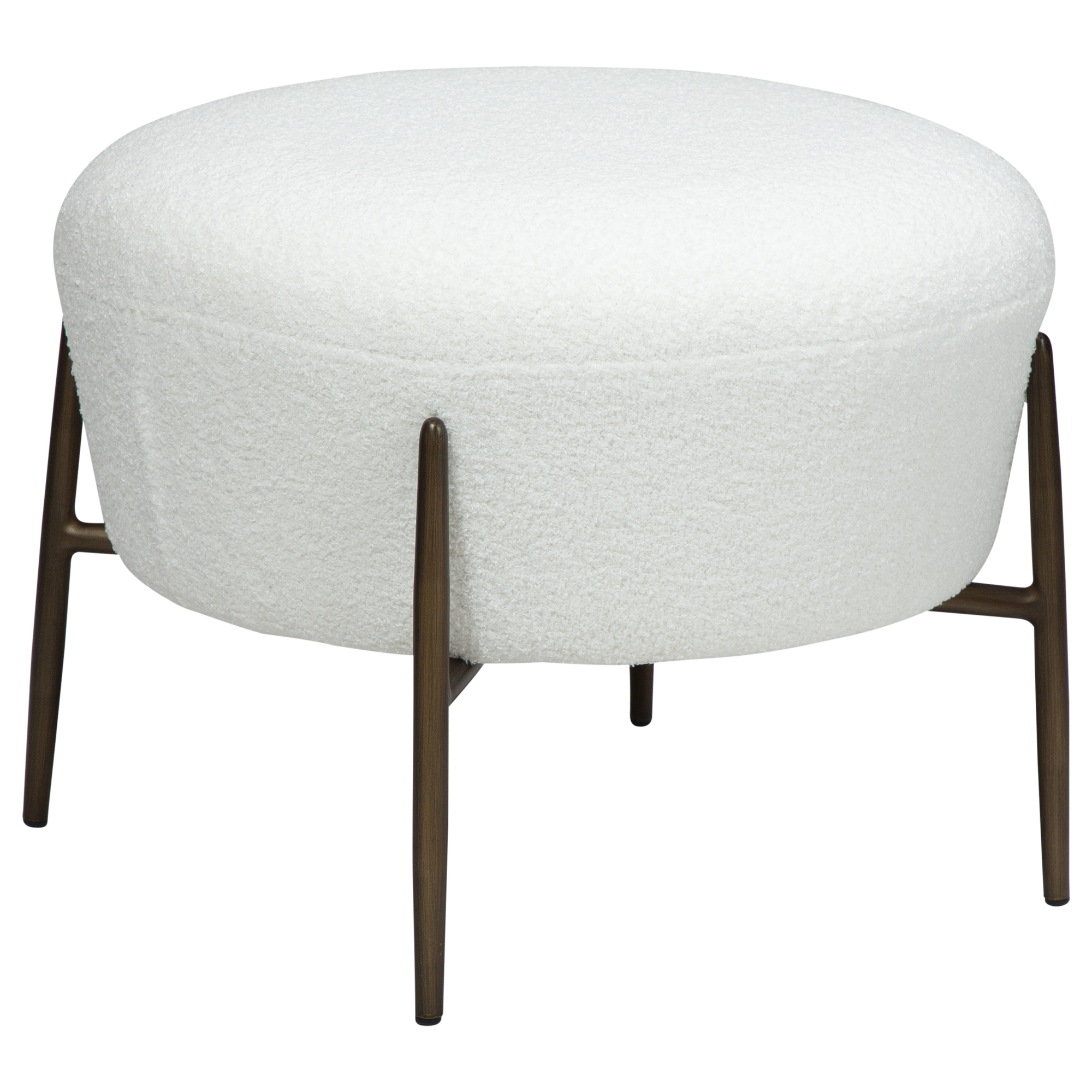 Dan-form Orbit Fodskammel Rund Snow Rpes Bouclé Med Antikke Messing Ben  ø55